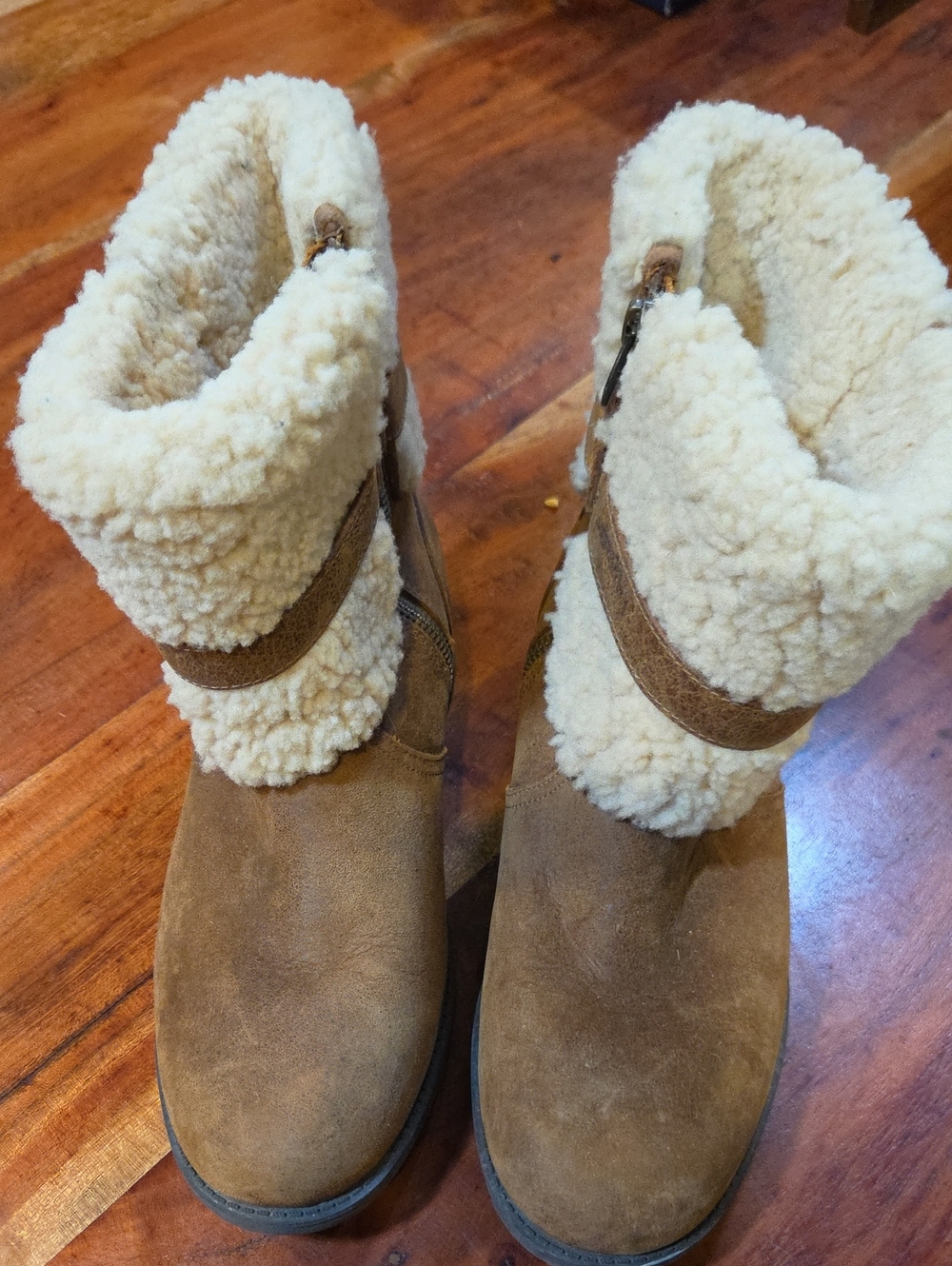 UGG Chestnut Brown Suede Shearling Fold-Over Boots